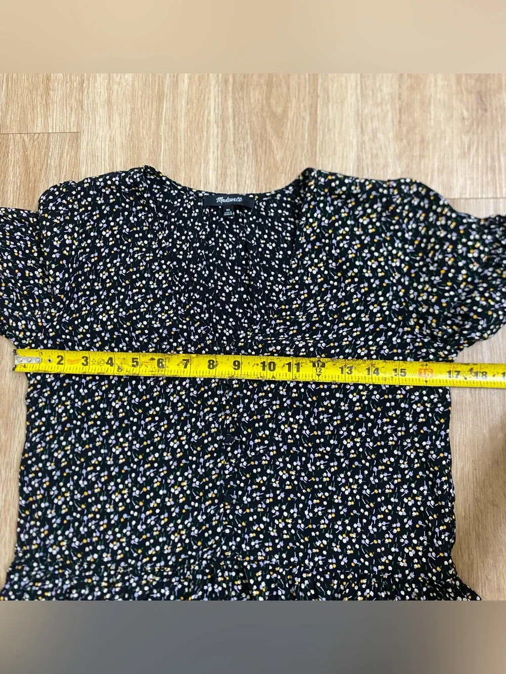 Madewell Black Floral V-Neck Peplum Top